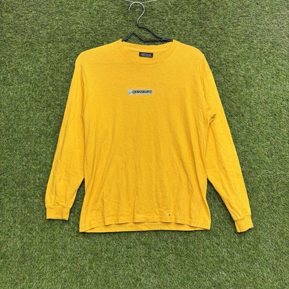 Quicksilver Long Sleeve Shirt Boys Large Youth Yellow Boardriding y2k Surf Skate